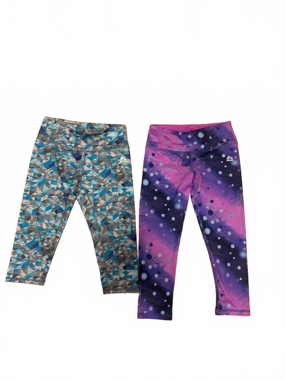 RBX Women's Small Capri Leggings Set - Blue Geometric & Purple Dot Patterns